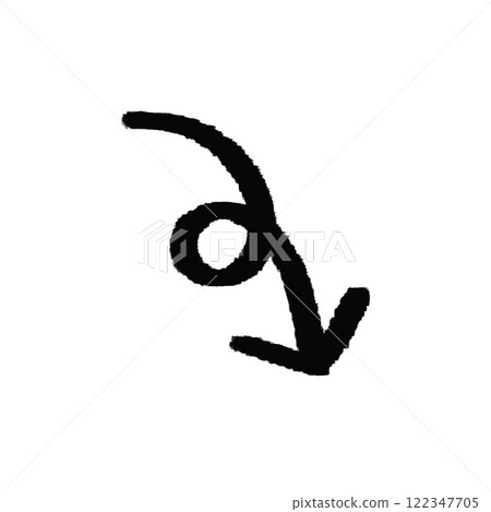 黑色圓形向下箭頭的手繪線條圖插圖 122347705