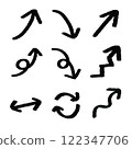 Hand-drawn line drawings of various black arrows 122347706
