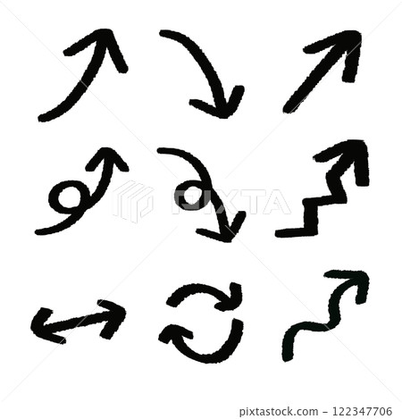 各種黑色箭頭的手繪線條圖插圖 122347706