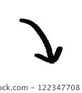 Hand-drawn line drawing illustration of a black downward arrow 122347708