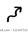 Hand-drawn line drawing illustration of a black wavy arrow 122347710