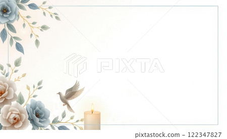 Elegant funeral flyer templates featuring soft floral designs, candles, and soothing backgrounds 122347827