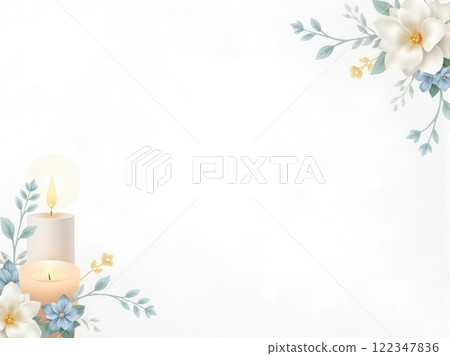 Elegant funeral flyer templates featuring soft floral designs, candles, and soothing backgrounds 122347836