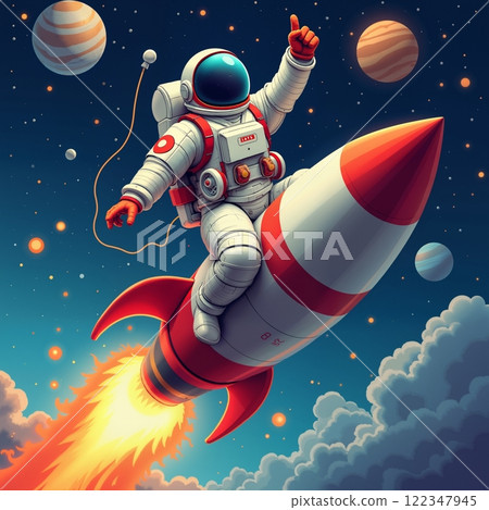 Astronaut riding a rocket 122347945