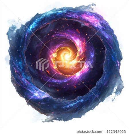 Spiral galaxy with glowing fractal arms, drifting in white space. low poly on a white background 122348023
