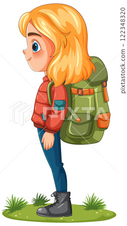Adventurous Girl with Backpack Illustration 122348320