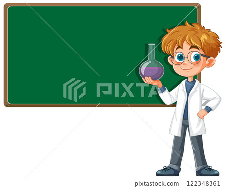 Young Scientist with Flask and Blackboard Young Scientist with Flask and Blackboard 122348361