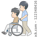 Male caregiver wheelchair assistance 122348416