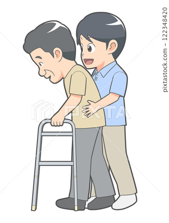 Male caregiver walking assistance 122348420