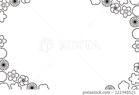 帶有黑白花卉圖案的日本圖案框架 122348521
