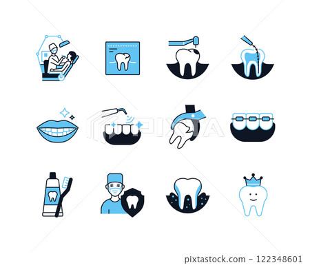 Oral care and treatment - line design style icons set 122348601