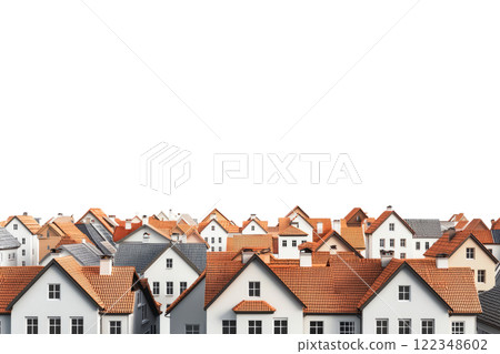 buildings in a clean low poly style, symmetrically placed on a simple white background. 122348602