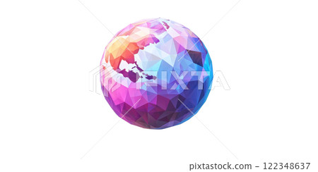 Planet made of glowing geometric patterns, floating low poly on a white background 122348637