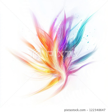 Magical burst of arcane energy radiating colorful light beams, wisps swirling gently, isolated on a white 122348647