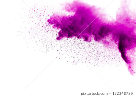Explosion of pink colored powder isolated on white background.Pink dust splash. 122348789
