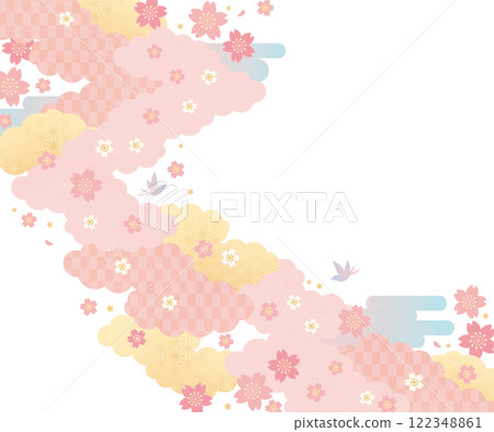 背景（日本春天的天空）-雲朵櫻花圖案11-4 122348861