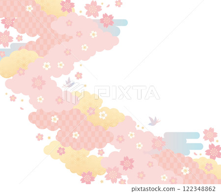 Background (Japanese Spring Sky) - Cloud and Cherry Blossom Pattern 11-4 Vector 122348862