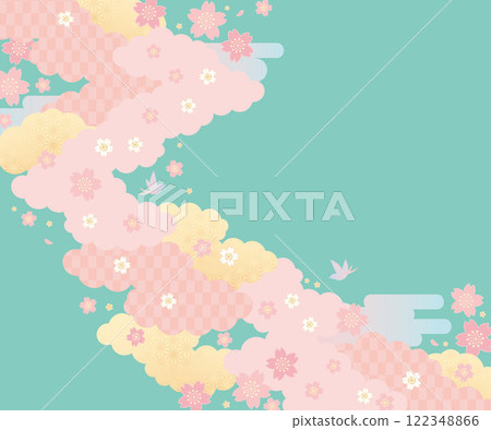 背景（日本春天的天空）-雲櫻花圖案 11-2 向量 122348866