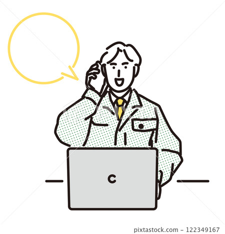 Simple illustration of a male worker taking orders over the phone 122349167