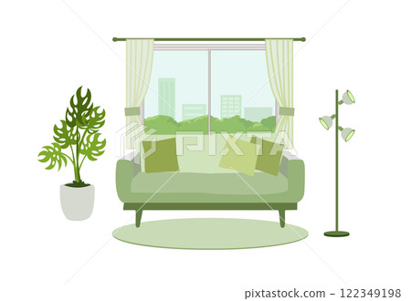 Stylish living room with sofa and light stand 122349198