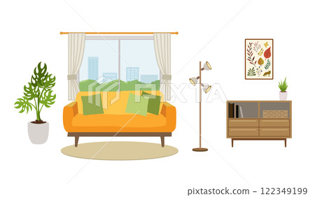 有沙發和內閣的時髦的客廳 122349199