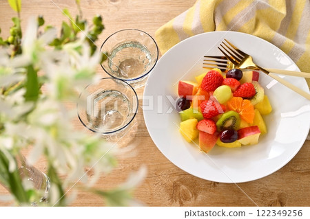 Fruit salad for two, fruit and dessert platter. Fruit salad for two, fruit and dessert platter. 122349256