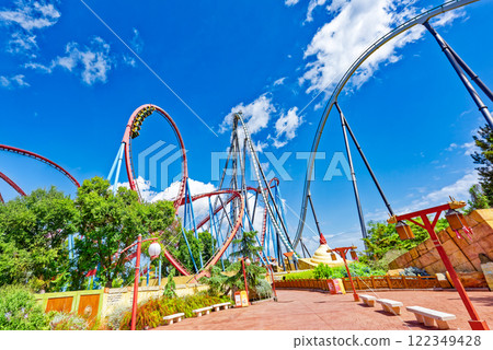 Roller Coaster in funny amusement park. Roller Coaster in funny amusement park. 122349428