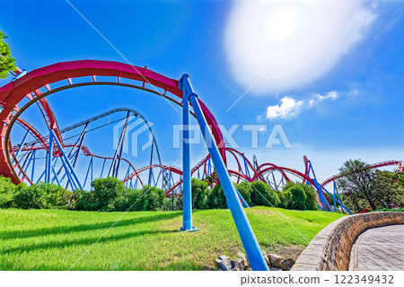 Roller Coaster in funny amusement park. Roller Coaster in funny amusement park. 122349432