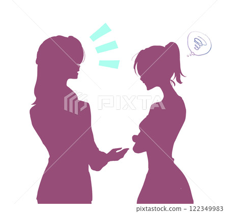 A woman in trouble and a female employee helping her - Shadow art A woman in trouble and a female employee helping her - Shadow art 122349983