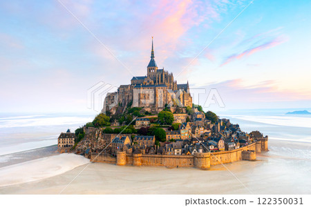 Mont Saint-Michel view in the sunrise light. Normandy, northern France Mont Saint-Michel view in the sunrise light. Normandy, northern France 122350031