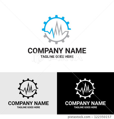 Initial FM letter monogram style heartbeat line medical machinery equipment logo design 122350157