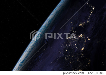 Earth at night in a space. Eastern hemisphere. Asia. Earth at night in a space. Eastern hemisphere. Asia. 122350186