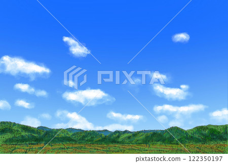 藍天高山鄉村風景插畫 122350197