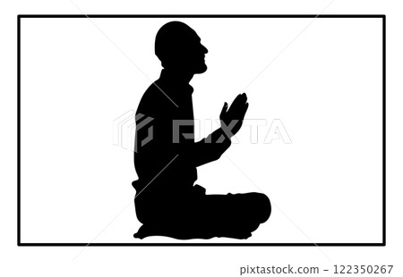 Silhouette of a Muslim praying, Man Muslim Praying Silhouette Silhouette of a Muslim praying, Man Muslim Praying Silhouette 122350267