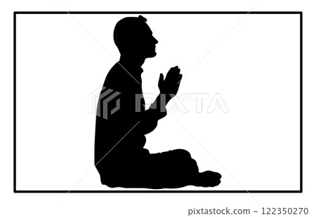 Silhouette of a Muslim praying, Man Muslim Praying Silhouette Silhouette of a Muslim praying, Man Muslim Praying Silhouette 122350270