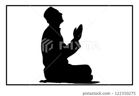 Silhouette of a Muslim praying, Man Muslim Praying Silhouette Silhouette of a Muslim praying, Man Muslim Praying Silhouette 122350275