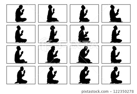 Silhouette of a Muslim praying, Man Muslim Praying Silhouette Silhouette of a Muslim praying, Man Muslim Praying Silhouette 122350278