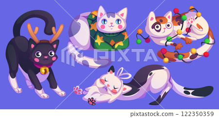 Cute Christmas cats set Cute Christmas cats set 122350359