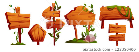 Wooden signboard collection with jungle elements 122350400