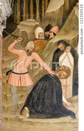 Martyrdom of St Peter, fresco by Andrea di Bonaiuto, Spanish Chapel in Santa Maria Novella Principal Dominican church in Florence, Italy 122350510