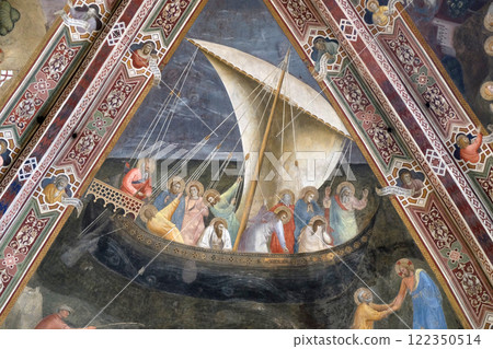 Voyage of Saint Peter, Fresco by Andrea de Buonaiuto, on the ceiling of the Cappellone degli Spagnoli in Santa Maria Novella Principal Dominican church in Florence, Italy Voyage of Saint Peter, Fresco by Andrea de Buonaiuto, on the ceiling of the Cappellone degli Spagnoli in Santa Maria Novella Principal Dominican church in Florence, Italy 122350514