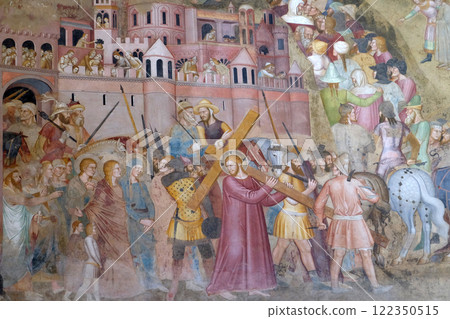 Christ Carrying the Cross, detail from Passion and Resurrection of Christ, fresco by Andrea Di Bonaiuto, Spanish Chapel in Santa Maria Novella Principal Dominican church in Florence, Italy Christ Carrying the Cross, detail from Passion and Resurrection of Christ, fresco by Andrea Di Bonaiuto, Spanish Chapel in Santa Maria Novella Principal Dominican church in Florence, Italy 122350515