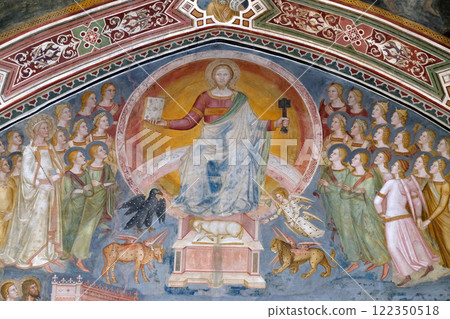 Christ in Glory, from the fresco of The Church Militant and Triumphant, by Andrea di Buonaiuto, Spanish Chapel in Santa Maria Novella Principal Dominican church in Florence, Italy 122350518