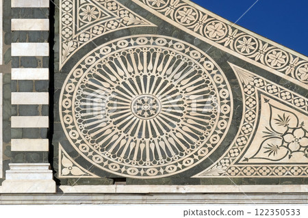 Detail from facade of Santa Maria Novella Dominican church in Florence, Italy Detail from facade of Santa Maria Novella Dominican church in Florence, Italy 122350533