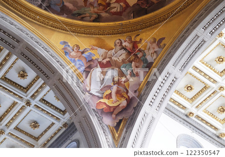 Glory of the Florentine saints, fresco by Vincenzo Meucci in the Basilica di San Lorenzo in Florence, Italy 122350547