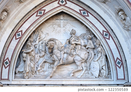 Vision of Constantine, by Emilio Zocchi, over the right door of Basilica di Santa Croce (Basilica of the Holy Cross) - famous Franciscan church in Florence, Italy 122350589