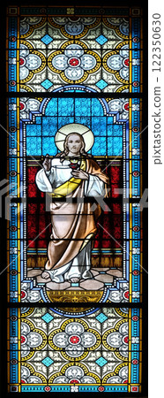 Sacred Heart of Jesus stained glass window in the church of Saint Catherine of Alexandria in Krapina, Croatia 122350630