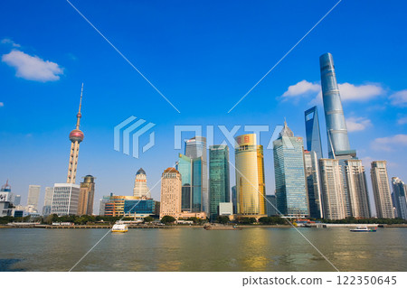 Skyscrapers of the Pudong New Area, Shanghai, China, seen from the Bund Skyscrapers of the Pudong New Area, Shanghai, China, seen from the Bund 122350645