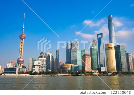 Skyscrapers of the Pudong New Area, Shanghai, China, seen from the Bund Skyscrapers of the Pudong New Area, Shanghai, China, seen from the Bund 122350648