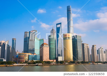 Skyscrapers of the Pudong New Area, Shanghai, China, seen from the Bund Skyscrapers of the Pudong New Area, Shanghai, China, seen from the Bund 122350650